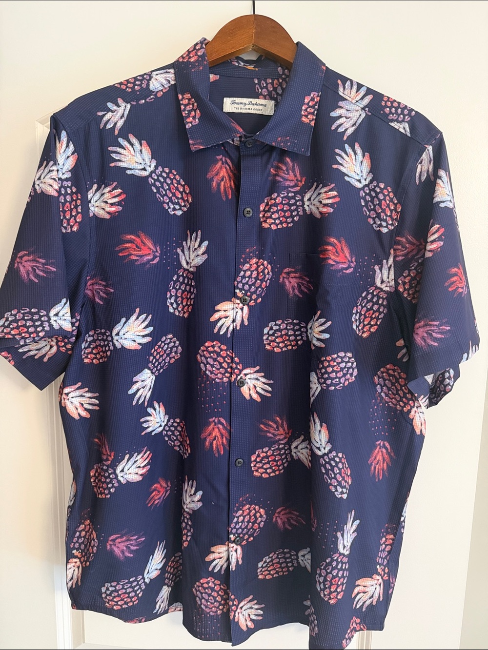 Tommy Bahama Navy Button-Down Shirt with Pink & White Pineapple Print